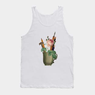 Artist Tools - Vintage Pencil Cup with Rose Tank Top